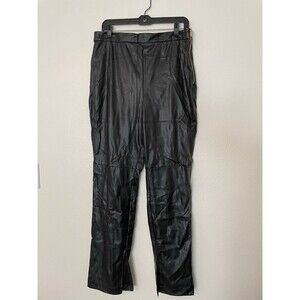 Women’s H Halston Black Faux Leather Seamed Pull-On Pants Medium M